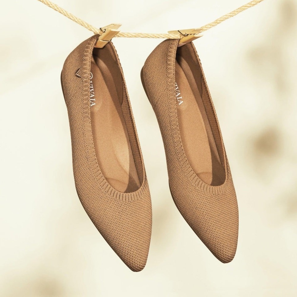 VIVAIA Pointed Toe Knit Ballet Flats Tan Brown Size 39.5 EU US 8.5-9